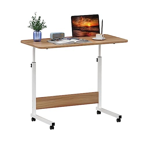 80x40cm Laptoptisch höhenverstellbarer Schreibtisch mit drehbarer Rollen, Notebook-Ständer,Computertisch Mobiler Laptop-Schreibtisch auf Bodendrehung für Schlafzimmer, Büro, Bett, Sofa, Braun von Rcynview