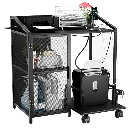 Aktenschrank Metall mit Ladestation, Büroschrank mit Schubladen und Schredderhalter rollcontainer, Büroschrank für Drucker & Dokumenter, Schwarz Spind für Büro Arbeitszimmer Wohnzimmer, 80x45x87cm von Rcynview