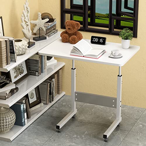 Höhenverstellbarer Schreibtisch Holz Tisch Computertisch mit Tischplatte Sitz- & Stehpult, Tischbeine aus Metall mit Mobiler Rollen, Weiß Laptoptisch Höhenverstellbar Standing Desk, 60x40cm von Rcynview