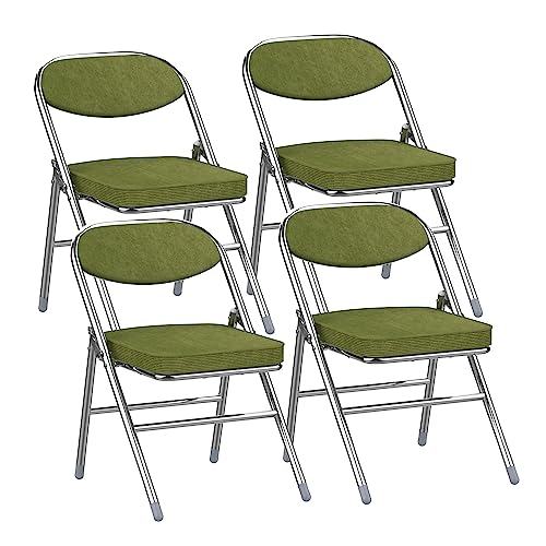 Klappstuhl Gepolstert 4er Set, Stabiles Faltstuhl aus Stahl Kord Klappstühle, Klappsessel 100 kg Belastbar Armeegrün Gästestuhl Camping Stuhl Klappstuhl Balkon Foldable Chair für Veranstaltungen Gäste von Rcynview