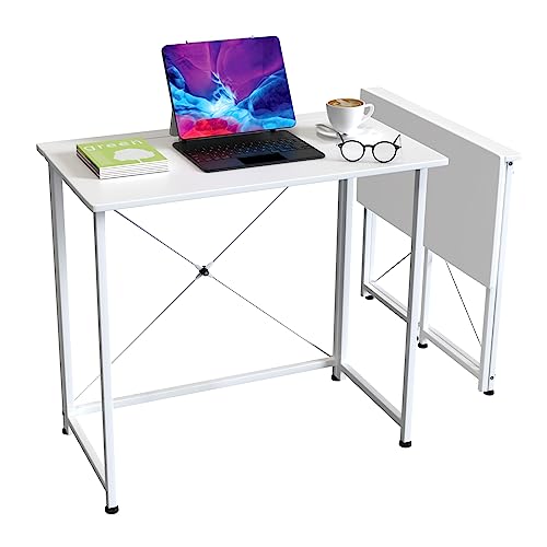 Klapptisch Camping Portable Schreibtisch Weiß Faltbar PC Tisch Klein Campingtisch klappbar, Arbeitstisch, Computertisch, Klappbarer Esstisch, 80x45.5x74cm Foldable Table für Homeoffice Büro Freien von Rcynview