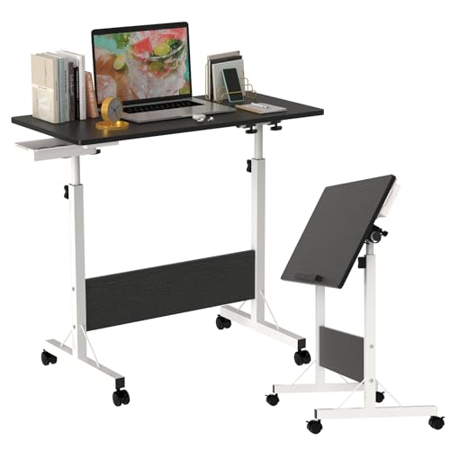 Klapptisch Laptoptisch höhenverstellbarer Schreibtisch mit drehbarer Rollen Portable Faltbar PC Tisch Klein Campingtisch klappbar Schwarz Arbeitstisch 80 x 40 cm Foldable Table für Homeoffice Büro von Rcynview