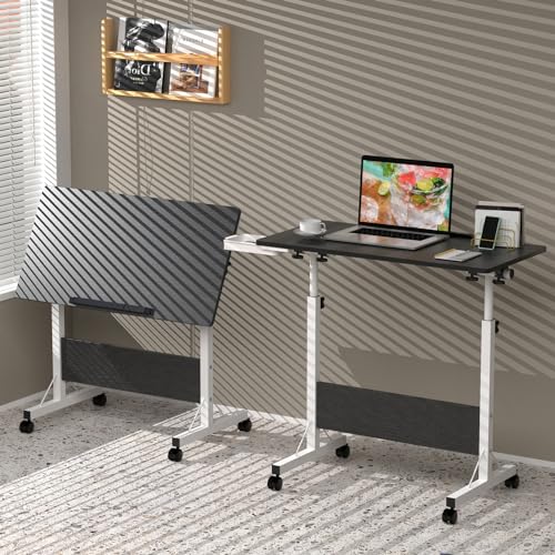 Klapptisch Laptoptisch höhenverstellbarer Schreibtisch mit drehbarer Rollen Portable Faltbar PC Tisch Klein Campingtisch klappbar Schwarz Arbeitstisch 80x40x65-88cm Foldable Table für Homeoffice Büro von Rcynview