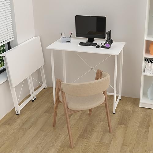 Klapptisch Schreibtisch Faltbar Tisch Klein Computertisch klappbar für Homeoffice Arbeitszimmer PC Tisch Arbeitstisch, Klappbarer Esstisch, Foldable Table für Homeoffice, Freien, 80x45.5x74cm, Weiß von Rcynview