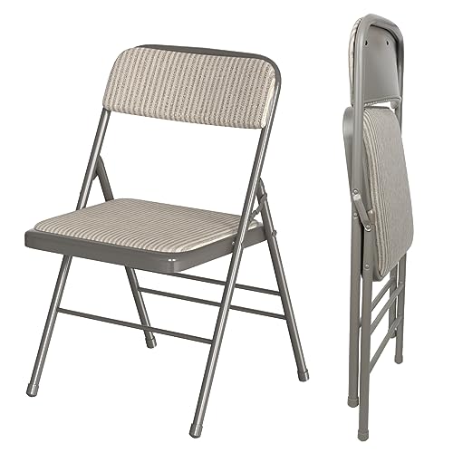 Klassischer Klappstuhl Gepolstert aus Stoff, Beige-Grau Gestreifter Klappstühle Mit Metallgestell, Klappsessel, Campingstuhl Balkon Stühle 1 X Folding Chair für den Hausgebrauch und Camping im Freien von Rcynview