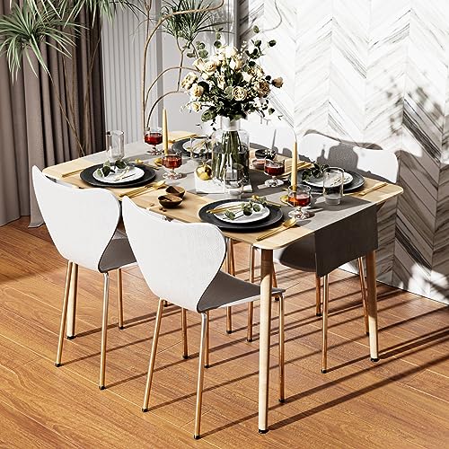 Professionelle 4er Set Esszimmerstühle Stuhl Weiß Skandinavischer Stühle Esszimmer mit Rückenlehne Stuhl mit Beinen aus Metallbeine, für Esszimmer, Wohnzimmer, Schlafzimmer, Küche, Partys Picknicks von Rcynview