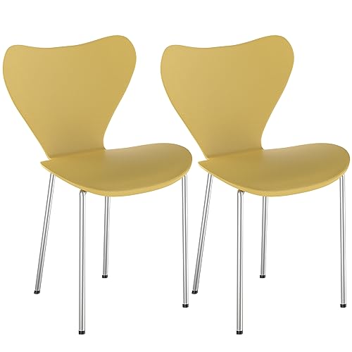 Rcynview 2er Set Esszimmerstühle Stuhl Gelber Skandinavischer Stühle Esszimmer mit Rückenlehne Stuhl mit Beinen aus Metallbeine, für Esszimmer, Wohnzimmer, Schlafzimmer, Küche von Rcynview