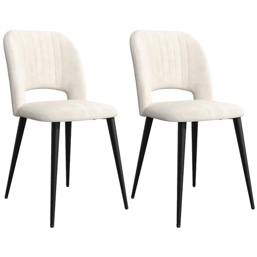 Rcynview 2er Set Esszimmerstühle mit Durchbrochener Rückenlehne Hell Beige Küchenstuhl Essstühle Samtbezug Polsterstuhl aus Metall 45x48x85cm Stuhl für Esszimmer Arbeitszimmer Wohnzimmer Schlafzimmer von Rcynview