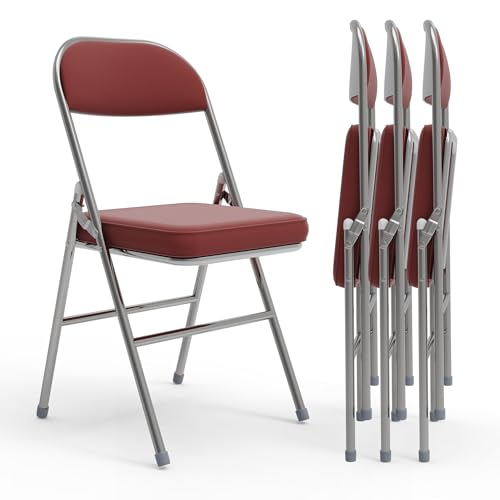 Rcynview 4er Set Metall Klappstuhl Gepolstert Klappstühle aus Leder, Klappsessel bis 175 kg, Campingstuhl Faltbarer Stuhl Klappstuhl Garten Platzsparender Klappbarer Folding Chair Partys, Rroter Stuhl Rcynview 4er Set Metall Klappstuhl Gepolstert Klappstühle aus Leder, Klappsessel bis 175 kg, Campingstuhl Faltbarer Stuhl Klappstuhl Garten Platzsparender Klappbarer Folding Chair Partys, Rroter Stuhl von Rcynview