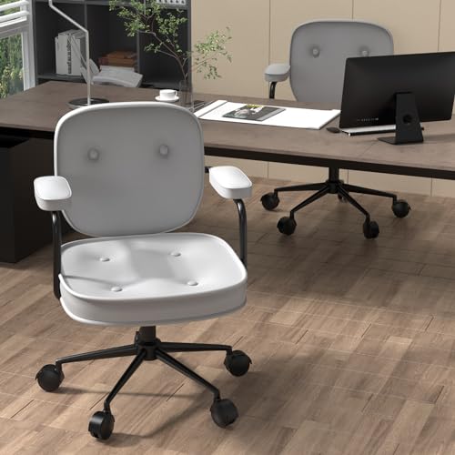 Rcynview Bürostuhl Ergonomisch, Schreibtischstuhl mit Armlehnen, Schminktisch Stuhl Höhenverstellbar, Esszimmerstühle Lendenwirbelstütze, Drehstuhl Wippfunktion, Office Chair Ergonomic, Grau Stühle von Rcynview