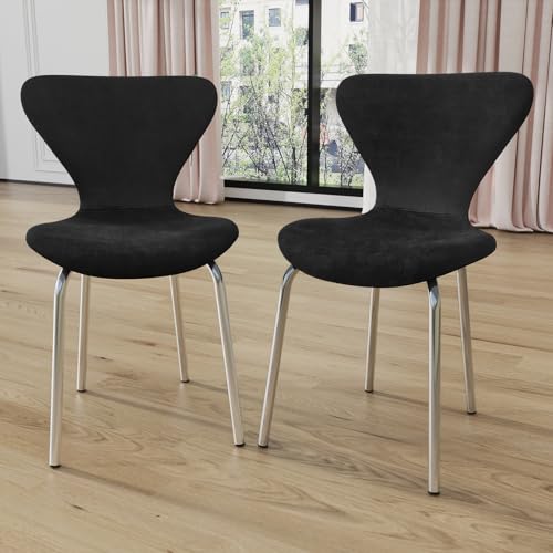 Rcynview Esszimmerstühle Stuhl Schwarze Essstühle Samtbezug Polsterstuhl Polypropylen Stühle Esszimmer mit Rückenlehne Stuhl mit Beinen aus Metallbeine, für Wohnzimmer Schlafzimmer, Küche, 2er-Set von Rcynview