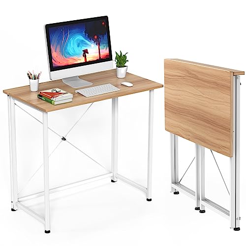 Rcynview Platzsparender Klappschreibtisch, Klapptisch, Computertisch, Klapptisch für den Innen- und Außenbereich, 80 x 45,5 x 74 cm PC, Klapptische Camping, Holz und Metall, Braun von Rcynview