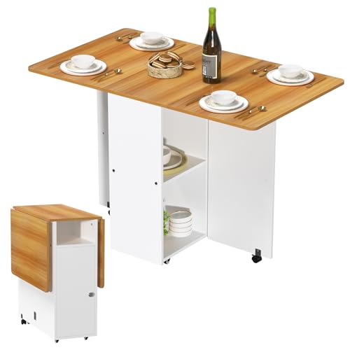 Rcynview Klapptisch Küche Esstisch Ausziehbar Klappbar, Mobiler Klapptisch mit Rädern, Esstisch Klappbar mit Kabinett und Ablagen, Klappbarer Desk Holz Küchentisch klein, Holzfarbe, 110x70x78cm Rcynview Klapptisch Küche Esstisch Ausziehbar Klappbar, Mobiler Klapptisch mit Rädern, Esstisch Klappbar mit Kabinett und Ablagen, Klappbarer Desk Holz Küchentisch klein, Holzfarbe, 110x70x78cm von Rcynview