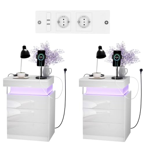 Rcynview Nachttisch 2er Set Nachtschrank mit Led Licht Steckdose Beistelltisch Holz Ladefunktion Nachttische mit 3 Schubladen Versteckte Schiebeschränke Nachtisch Schlafzimmer 40x45x67cm Nachtkästchen Rcynview Nachttisch 2er Set Nachtschrank mit Led Licht Steckdose Beistelltisch Holz Ladefunktion Nachttische mit 3 Schubladen Versteckte Schiebeschränke Nachtisch Schlafzimmer 40x45x67cm Nachtkästchen von Rcynview