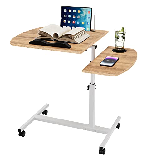 Rcynview Schreibtisch Höhenverstellbar Winkeleinstellbarer, Beistelltisch mit Rollen, pc Tisch mit Anti-Rutsch-Stopper, Aussparung, Computertisch, Laptoptisch Stehpult für Büro Hause, Beige von Rcynview