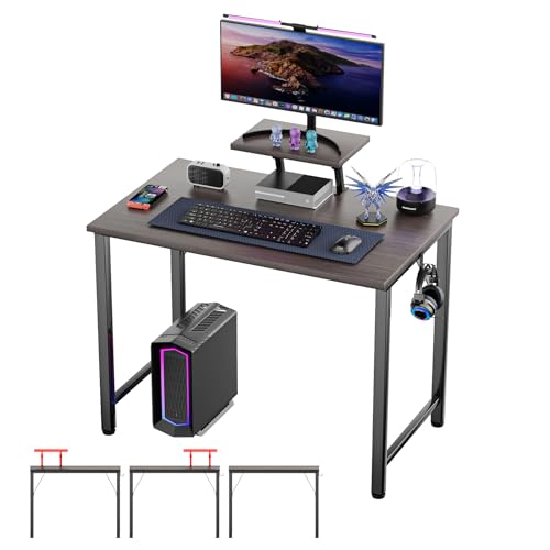 Rcynview Schreibtisch mit Kleiner Abnehmbarem Monitorständer+1 Haken, Stabiler Pc Gaming Tisch, Leicht Montierbarer Computertisch, Laptoptisch für Zuhause Büro und Wohnzimmer, 80x40 cm Desk, Schwarz von Rcynview