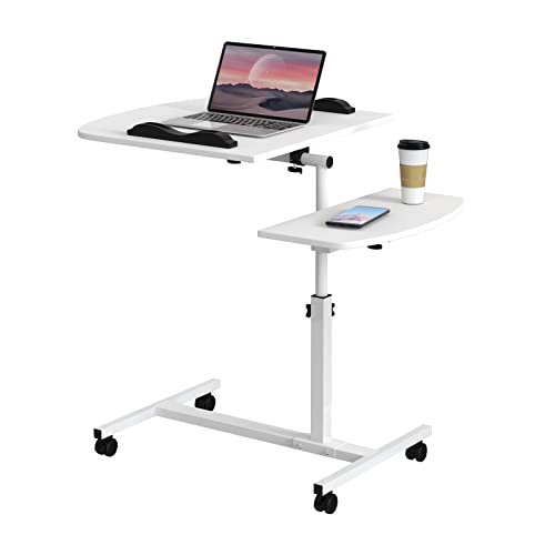 Schreibtisch Höhenverstellbar Beistelltisch Winkeleinstellbarer, Tisch mit Rollen, Computertisch mit Anti-Rutsch-Stopper, Laptoptisch Mobiler, Laptop Stehpult für Couch Bett Wohnzimmer, 60x40cm, Weiß von Rcynview