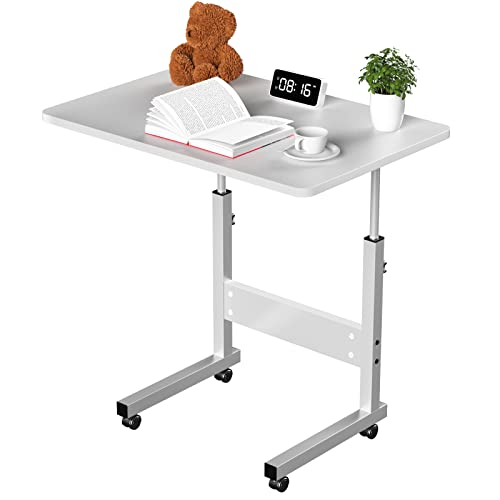 Schreibtisch Höhenverstellbarer 80x40cm Tisch Computertisch mit Mobiler Rollen, Höhenverstellbarer Schreibtisch Gestell Metall, Stehpult Laptoptisch mit Holz Tischplatte, Desk Höhenverstellbar Weiß von Rcynview