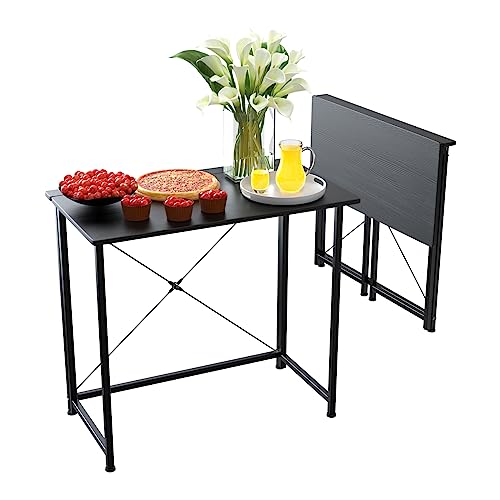 Schreibtisch Klappbar 80x45.5x74 cm Klapptisch Computertisch Campingtisch pc Tisch Klappbarer Esstisch Laptoptisch Foldable Table Holz, Metallrahmen Klappschreibtisch für Küche Office, Schwarz von Rcynview