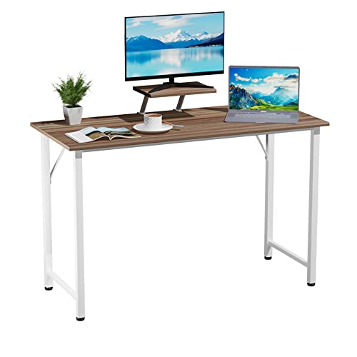 Schreibtisch mit Kleiner Abnehmbarem Monitorständer Holz, Stabiler Pc Gaming Tisch, Leicht Montierbarer Computertisch, Laptoptisch für Zuhause Büro und Wohnzimmer, 100 x 50 cm Desk, Braun Bürotisch von Rcynview