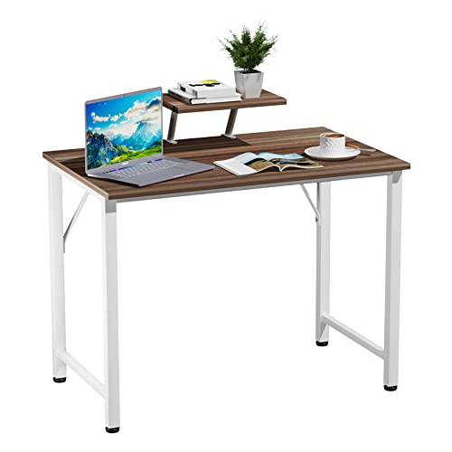 Schreibtisch mit Kleiner Abnehmbarem Monitorständer Holz, Stabiler Pc Gaming Tisch, Leicht Montierbarer Computertisch, Laptoptisch für Zuhause Büro und Wohnzimmer, 80 x 40 cm Desk, Braun Bürotisch von Rcynview