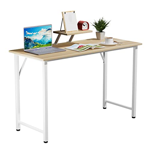 Schreibtisch mit Monitorständer, Stabil Gaming Tisch Computertisch, Laptoptisch mit Kleiner Abnehmbarem Ständer, Wasserdicht Tischplatte, 100x50x74cm PC Desk für Büro Wohnzimmer, Beige bürotisch von Rcynview