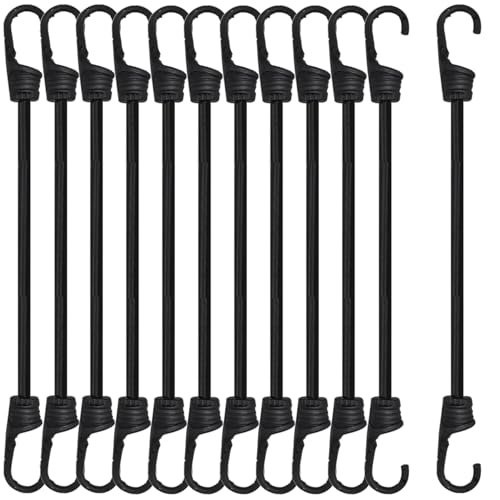 12 Pcs Spanngummi mit Haken, Expander mit Haken, Expander Gepäckspanner, Elastische Vielzweck Gummi Spanngurte für Gepäck, Dachträger, Camping - Wetterfester (schwarz-30CM) von Rdddhur