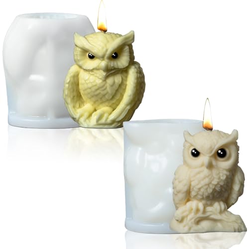 Rdlobu 2 Stück 3D Eule Kerzen Silikonformen, Kerzenformen zum Gießen, Diy Silikonformen Gießformen für Tortendeko, Diy Kerzen, Seife, Handwerk von Rdlobu
