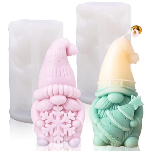Rdlobu 2 Stück Silikonform Weihnachten 3D Wichtel Kerzenformen zum Gießen, Kerzen Formen zum Gießen Kerzenform Weihnachten für Gießen als Heimdekorationen, DIY Duftkerze von Rdlobu