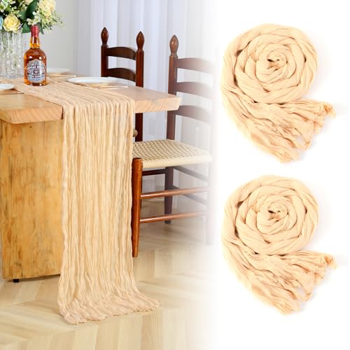 Rdutuok 2 Stück Seihtuch Tischläufer 90 x 300 cm Rustikaler Gaze-Stoff Boho-Tischläufer Käsetuc für Hochzeitsfeier Brautparty Tischdekoration(Beige) von Rdutuok