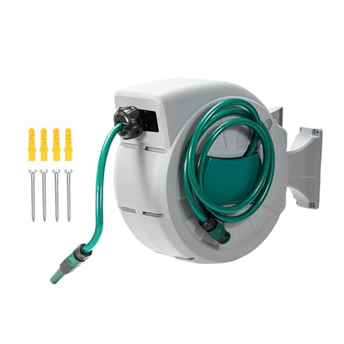 Rdxanc Einziehbare Gartenschlauchtrommel, wandmontierte Schlauchtrommel, mit Mehrfachsprühdüse, Verriegelung und langsamer Rücklaufsysteme von Rdxanc