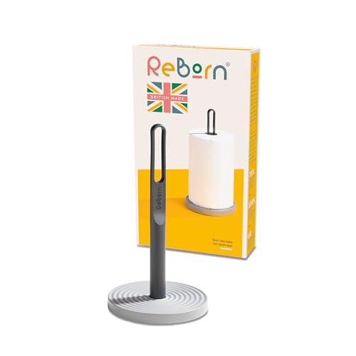 ReBorn - Recycelter Küchenrollenhalter – Küchenpapierhandtuchhalter – Griff mit Griffloch – rutschfeste Unterseite – elegant und funktional – hergestellt in Großbritannien (Grau) von ReBorn