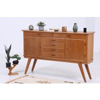 Vintage Sideboard 60Er Jahre | Mid Century Schubladen Tv Board Mit & Fächern Retro Holz Aufbewahrung Anrichte von ReStoreBerlin