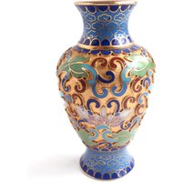 Vintage Miniatur Cloisonne Vase Blau Und Gold Emaille, 3-Inch von ReTainReMakeReNew