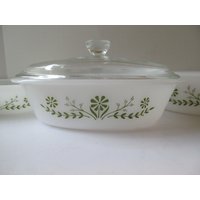 Primel Traum Grün Gänseblümchen Glasbake Auflauf Glas Backform Muster Doppelgriff Schüssel Ofen Proof Weiße von ReVintageLannie