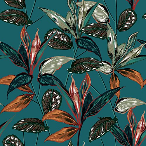 ReWallpaper Selbstklebende Tapete Grün Blätter Bad Wasserfest Fototapete Dschungel Pflanzen Klebefolie Möbel Muster Vintage Grün Tropische 44,5CM × 3M von ReWallpaper