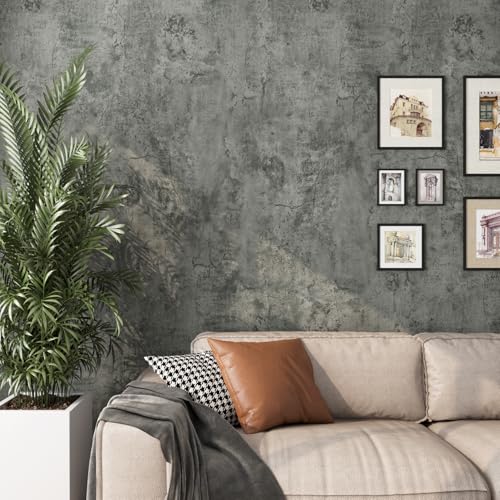 ReWallpaper 40cm×7m Tapete Grau Betonoptik Möbelfolie Selbstklebend Matt Grau Vintage Folie für Küchenschränke Tischplatte Selbstklebende Vinyl Abnehmbare Tapete Badezimmer Wasserfest Wand von ReWallpaper
