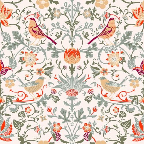 ReWallpaper 44,5CM × 7M Tapete Tropische Blätter Grün Klebefolie Möbel Matt Muster Vintage Tapete Blumen Barock für Flur Wandtapete Kinderzimmer Mädchen Selbstklebende Tapete Bunt von ReWallpaper