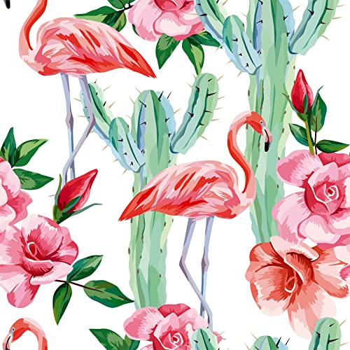 ReWallpaper 44.5CM X 7M Selbstklebende Tapete Flamingo Rosa Kaktus Selbstklebende Fototapete Kinderzimmer Mädchen Tapete Kinderzimmer Wanddeko Wandtapete Schlafzimmer Tapeten Klebefolie Blumen Möbel von ReWallpaper