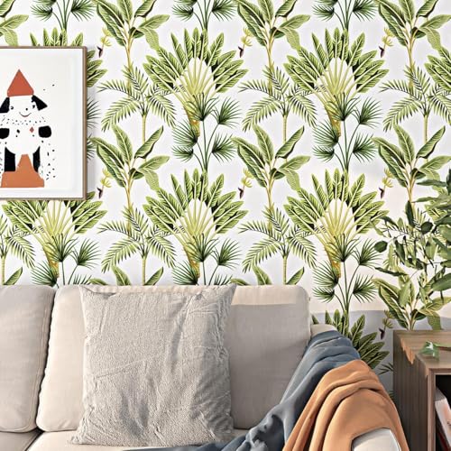 ReWallpaper 44.5CM X 7M Selbstklebende Tapete Grün Blätter Natur Wald Fototapete Selbstklebend Palmen Tapeten Schlafzimmer Dschungel Tapete Kinderzimmer Selbstklebend Mädchen Junge Tapete Muster von ReWallpaper