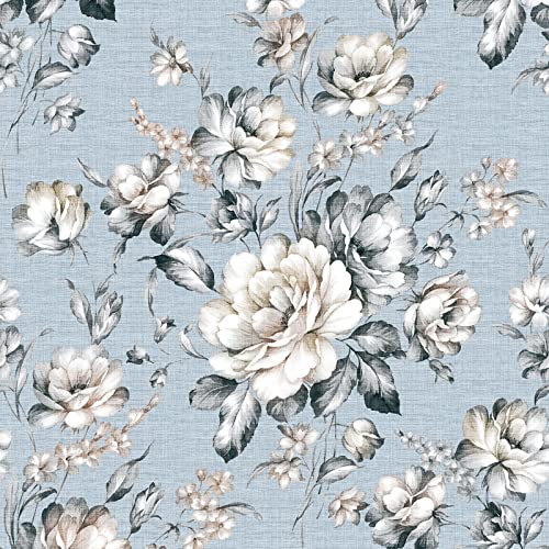 ReWallpaper 44.5cm X 7m Tapete Weiß Blau Selbstklebende Tapete Vintage Blumenmuster Tapete Für Wohnzimmer Abwaschbare Tapete Bad Floral Dekofolie Möbelfolie Muster Zum Kleben Folie Für Möbel Matt von ReWallpaper