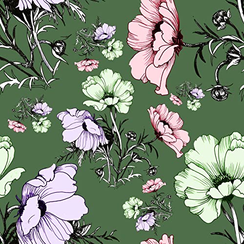 ReWallpaper Grün Tapete Dschungel Floral 44.5CM×7M Klebefolie Möbelfolie Blumen Vintage Selbstklebende Tapete Küche Dunkelgrün Vinyl Tapeten Wasserfest für Wand Küchentapete Mustertapete Selbstklebend von ReWallpaper