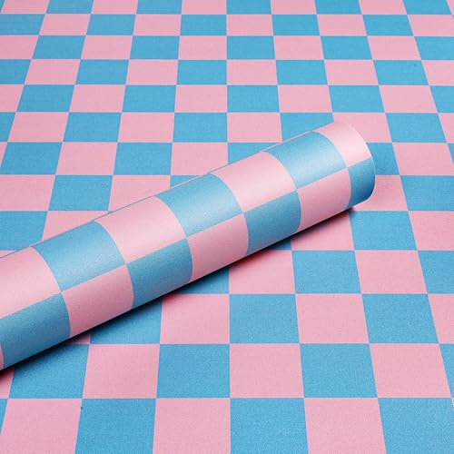ReWallpaper Klebefolie Kariert Rosa Selbstklebende Tapete Blau 44.5CMx3M Klebefolie Muster Geometrisch für Möbel Küchenrückwand Abnehmbar Tapete Kinderzimmer Mädchen Rosa Schachbrett von ReWallpaper