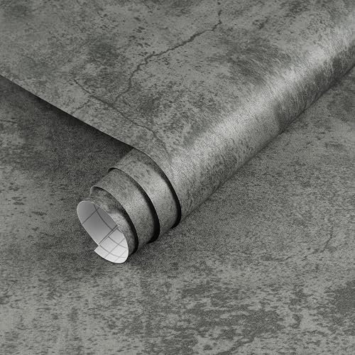 ReWallpaper Klebefolie Möbel Grau Matt Betonoptik Tapete Grau Selbstklebend Küchenfolie Selbstklebend Grau Schränke Arbeitsplatte Klebetapete Vintage Wandtapete Schlafzimmer Erwachsene 40cm×3m von ReWallpaper