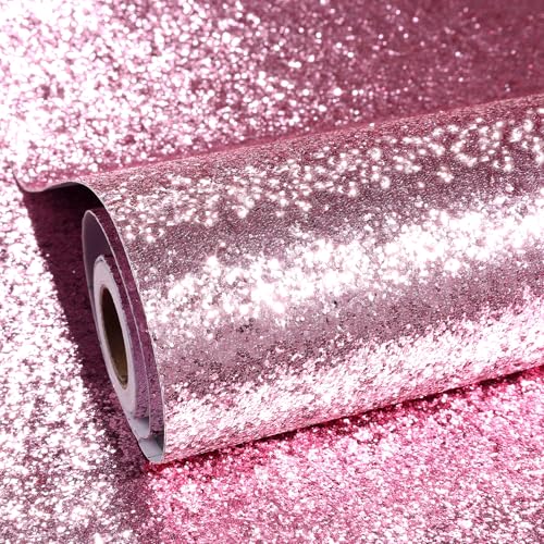 ReWallpaper Klobiger Glitzer Tapete Selbstklebend Rosa Lila 40CMx7M Klebefolie Basteln Glitzer Möbelfolie für Schränke Kühlschrank Tisch Rosa Tapeten Wohnzimmer Flur Glitzereffekt Strukturtapete von ReWallpaper