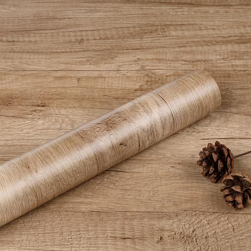 ReWallpaper Möbelfolie Holzoptik Eiche Hell 40CMx7M Küchenfolie Selbstklebend Holz für Schränke Wand Abwaschbar Tapete Holzoptik Vintage Wohnzimmer Dicke Holzfolie für Tischplatte Schublade von ReWallpaper