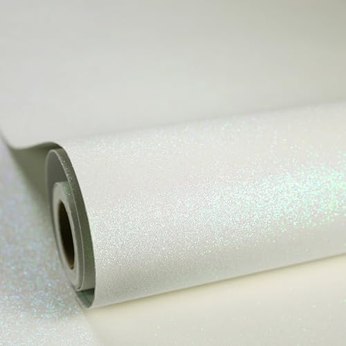 ReWallpaper Pailletten Klebetapete Glitzer 60CMx5M Dicke Tapete Weiß mit Glitzereffekt Klebefolie Möbel Weiss Küchenfolie Selbstklebend Weiß Glitzerfolie Textil Tapeten Wohnzimmer Flur von ReWallpaper