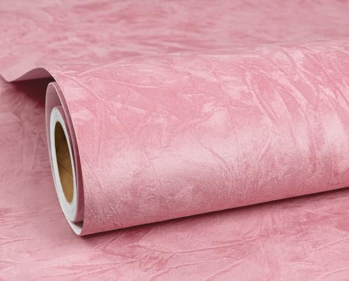 ReWallpaper Selbstklebende Tapete Beflockt Rosa Klebefolie Stoff Samt Folie für Möbel Rosa Samtbeflockung 44.5CMx2M Vintage Tapete Mädchenzimmer Samt Flock Liner für Schmuckkästchen Kommode von ReWallpaper
