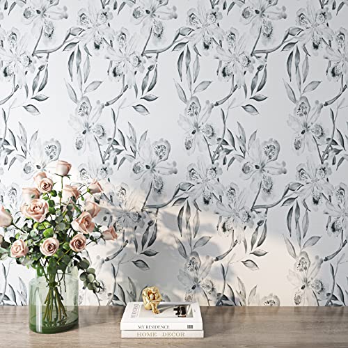 ReWallpaper Selbstklebende Tapete Blumen Grau Tapete Schwertlilien Klebefolie Möbel Blumenmuster Vintage Möbelfolie Selbstklebend Floral Blumentapete Schlafzimmer 44.5CM x 3M von ReWallpaper
