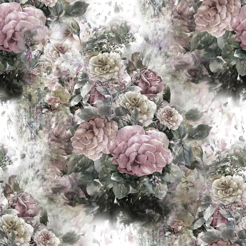 ReWallpaper Selbstklebende Tapete Blumen Lila Tapete Grün Blätter Klebefolie Möbel Vintage Blumen 44.5cm×3m von ReWallpaper